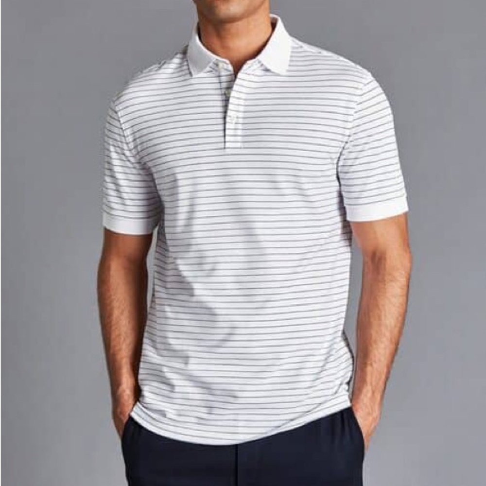 Charles Tyrwhitt White Polo with Thin Stripes Sz Small